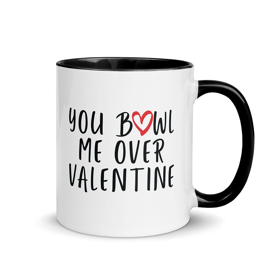 Thumbnail: You Bowl Me Over Valentine - Lawn Bowls Gift Coffee Mug with Color Inside - Black
