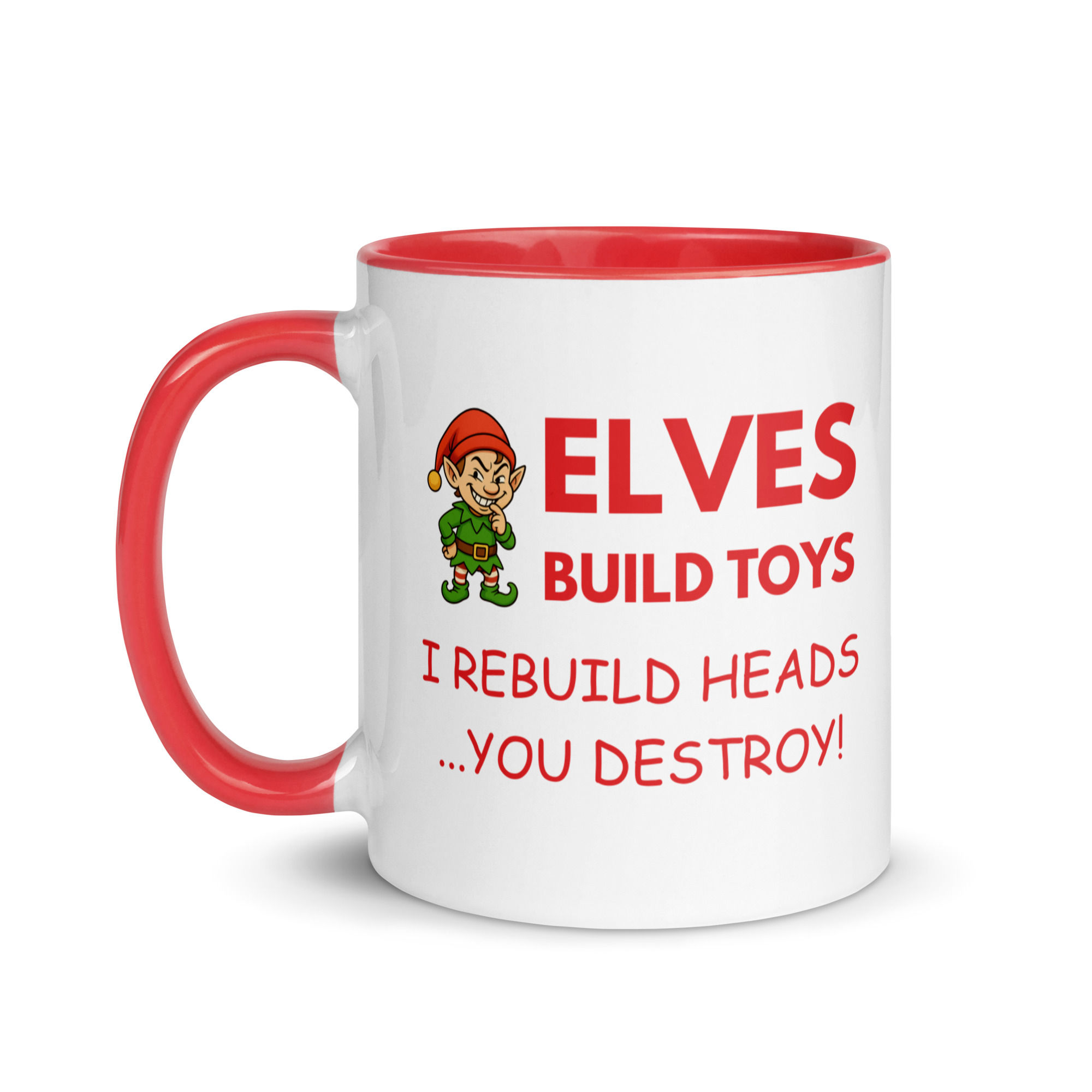 Elves Build Toys. I Rebuild Heads You Destroy! – Lawn Bowls Christmas Gift Mug - Red