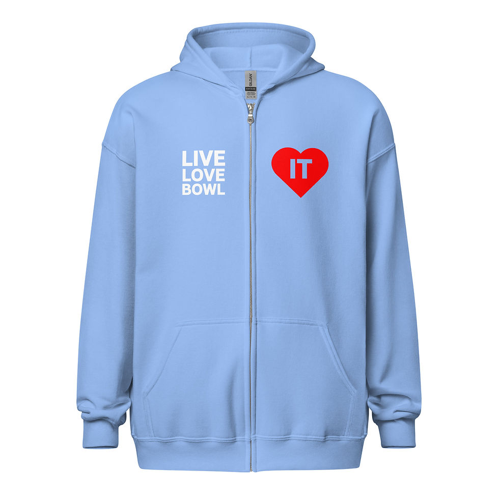 Thumbnail: Live It Love It Bowl It – Lawn Bowls Zip Hoodie Unisex (Light Blue)