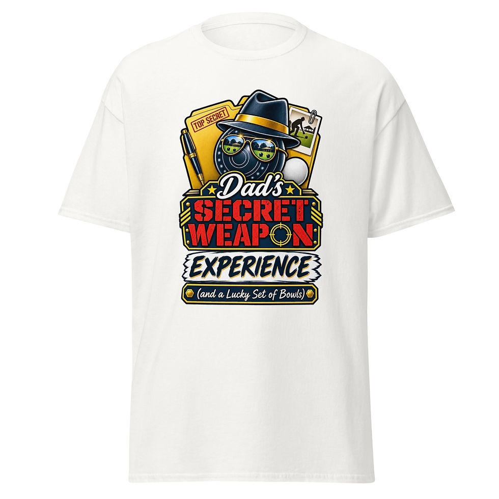Thumbnail: Dad's Secret Weapon: Experience (and a Lucky Set of Bowls) - Lawn Bowls T-Shirt (White)