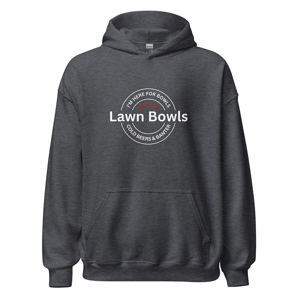 Lawn Bowls: I'm Here For Bowls Cold Beers & Banter - Novelty Unisex Lawn Bowls Hoodies (Dark Heather Grey)