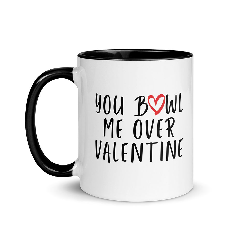 Thumbnail: You Bowl Me Over Valentine - Lawn Bowls Gift Coffee Mug with Color Inside - Black