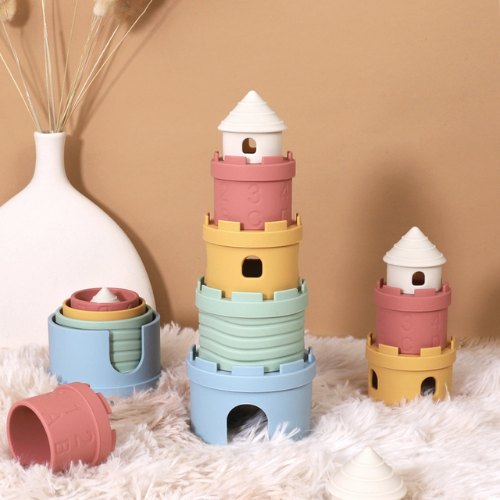 Thumbnail: Tour empilable en silicone esthétique Nounou & Lapinet, jouet éducatif qui développe la motricité et la créativité des enfant
