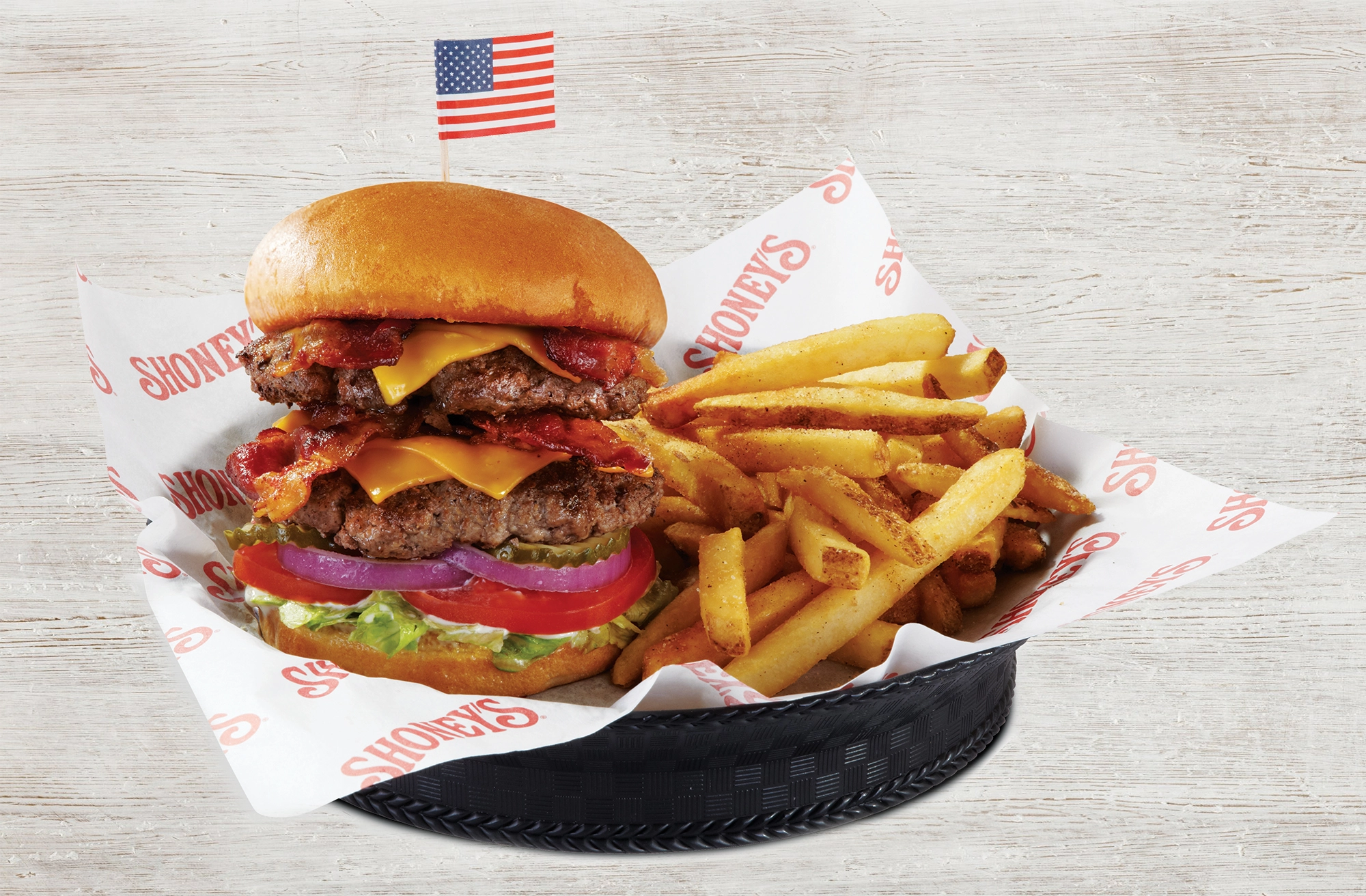 Shoneys Double Decker burger.webp