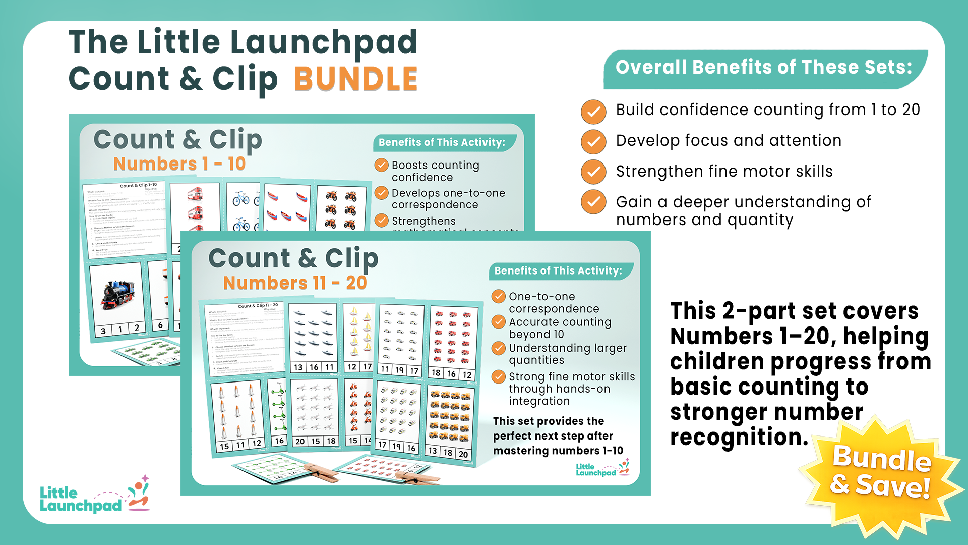 Count & Clip: Numbers 1 - 20 Bundle (Printed & Laminated)