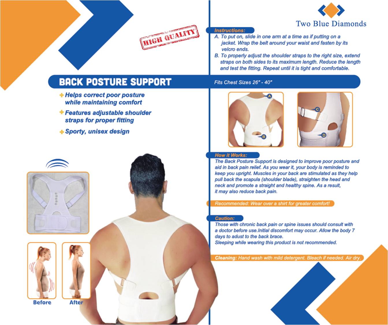 Support Braces and Belts Two Blue Diamonds