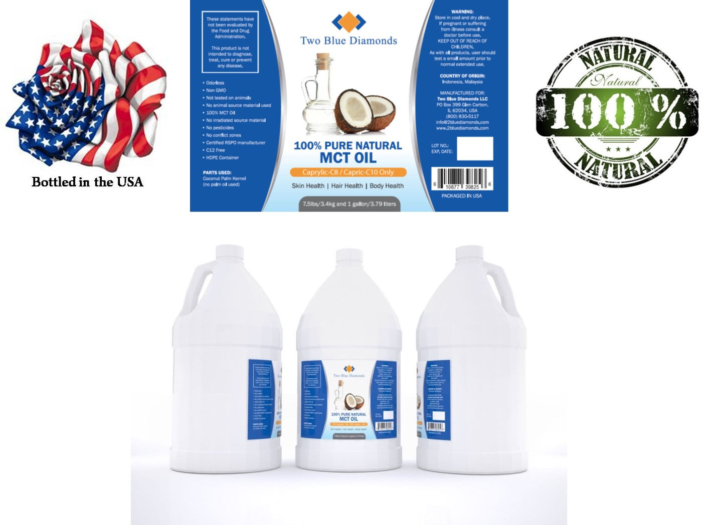 1 Gallon MCT Fractionated Coconut Oil (128oz/7.5lbs)