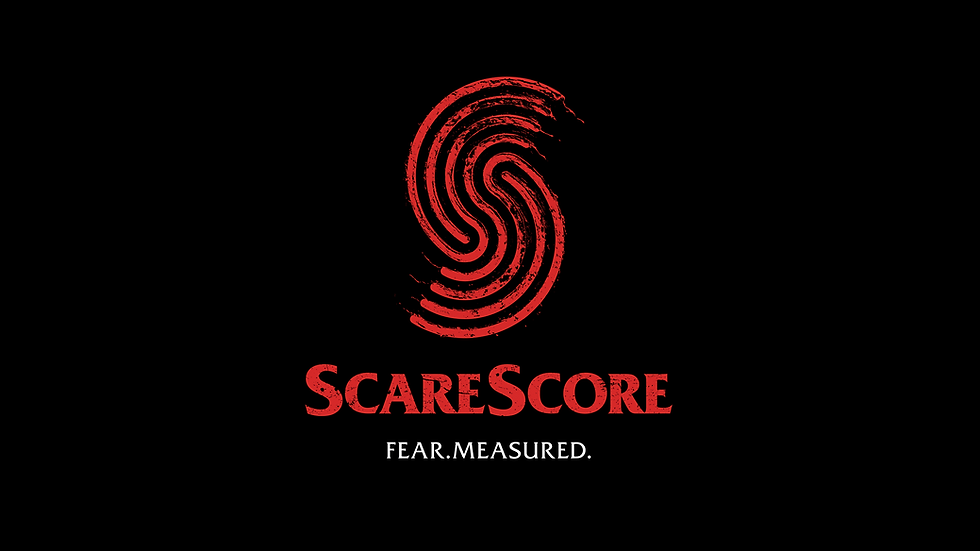 An image promoting the new start-up company ScareScore. The company's name is featured in red letters on the logo. The company's purpose is to measure and quantify fear at the movies.