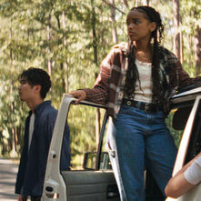 An image featuring Akira Jackson as Day,  Noah Toth as Fisher, and Phineas Yoon as James in the movie It Ends