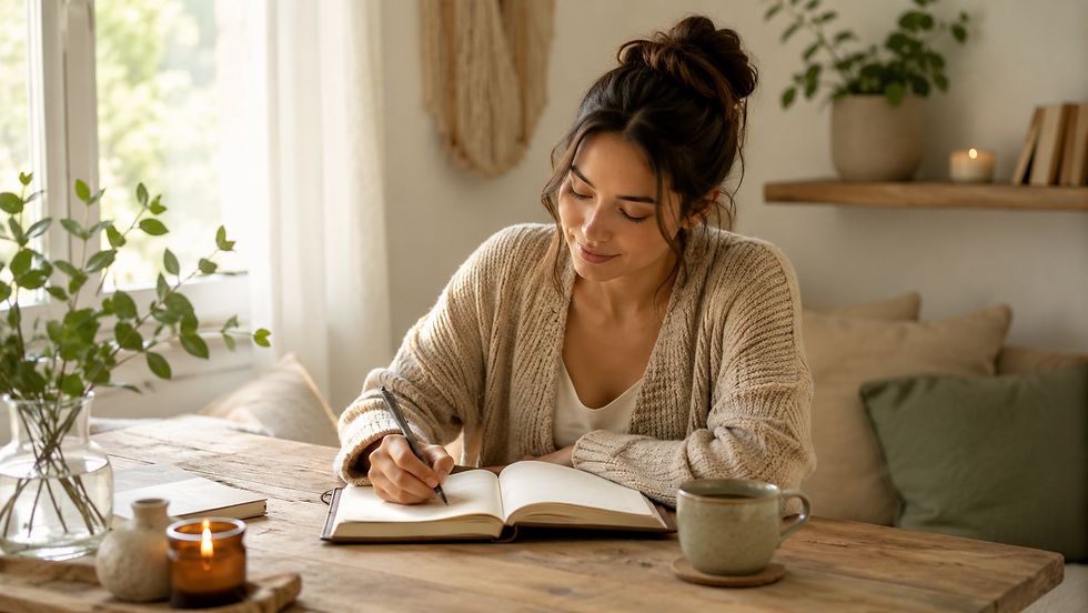 A person journaling in a calm space while reflecting on personal needs.
