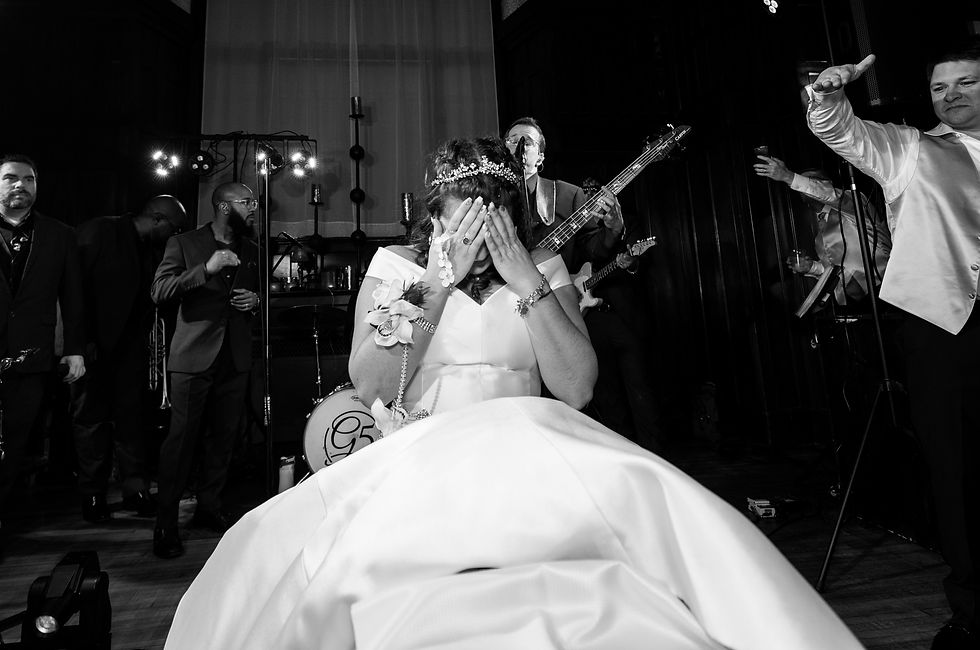 bride covering her eyes