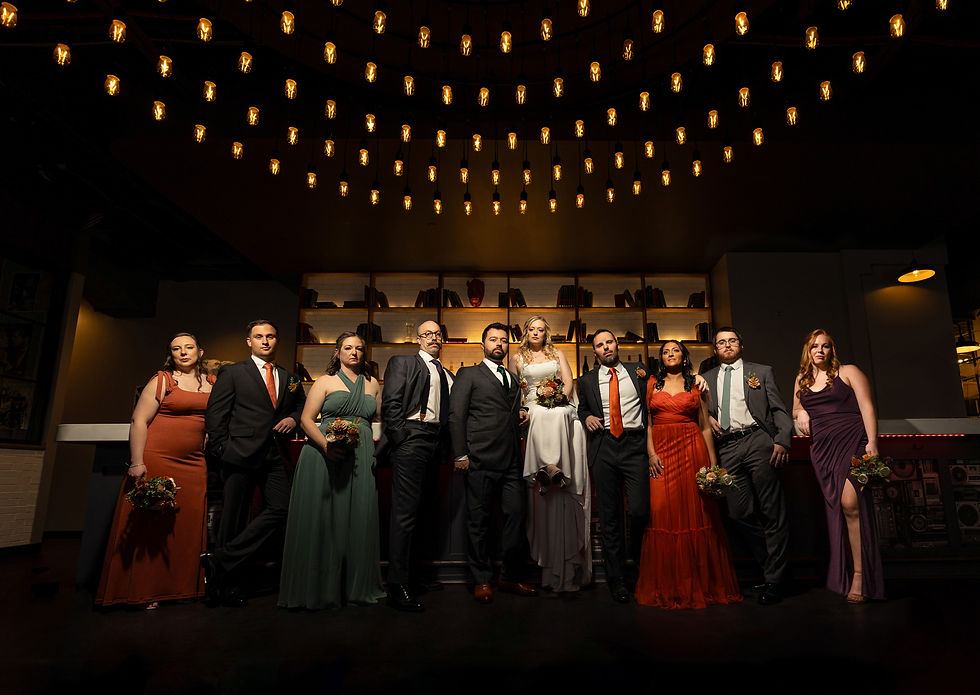 dramatic wedding party portrait at the hamilton event space charlotte, nc