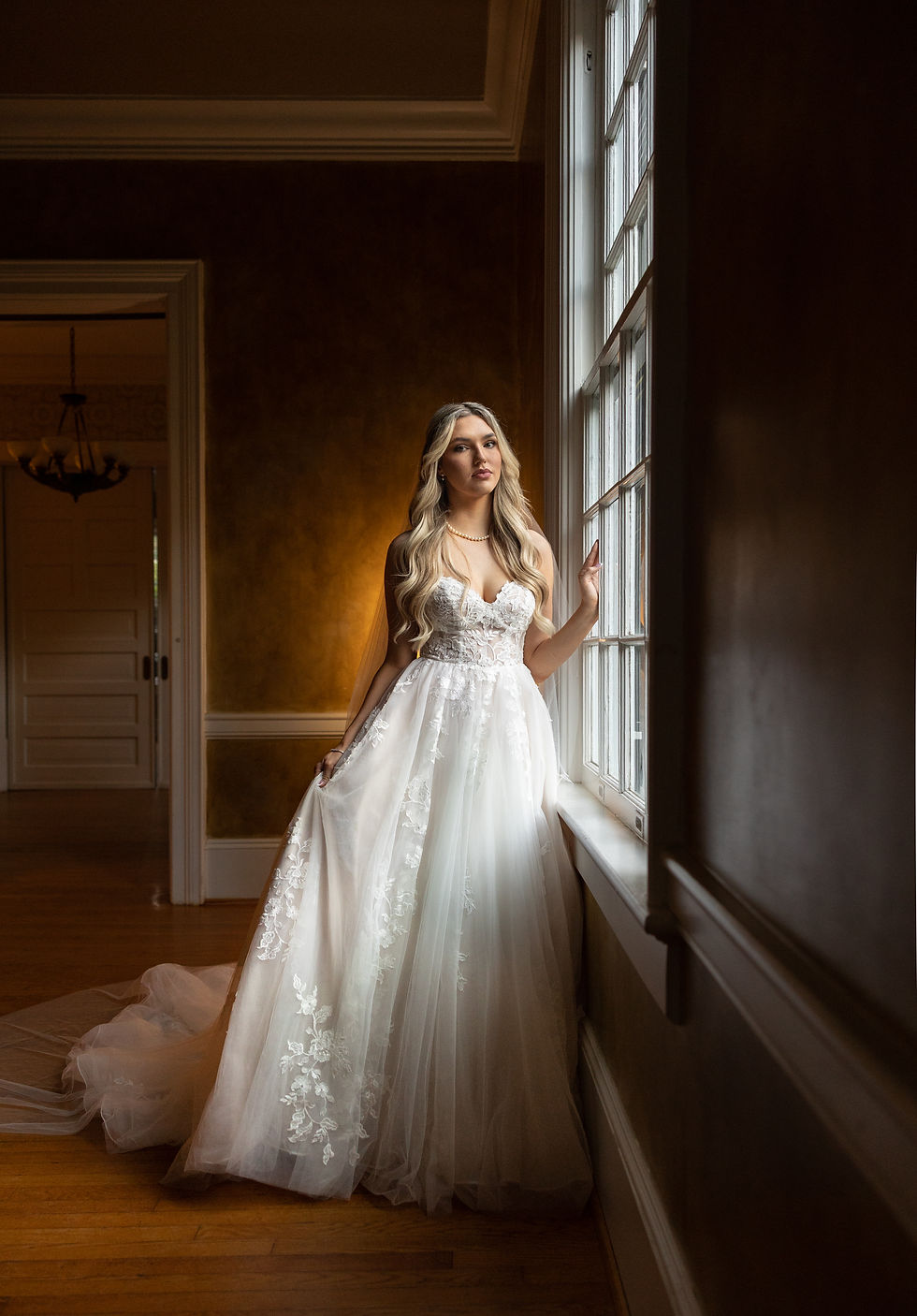 bridal portrait in the window