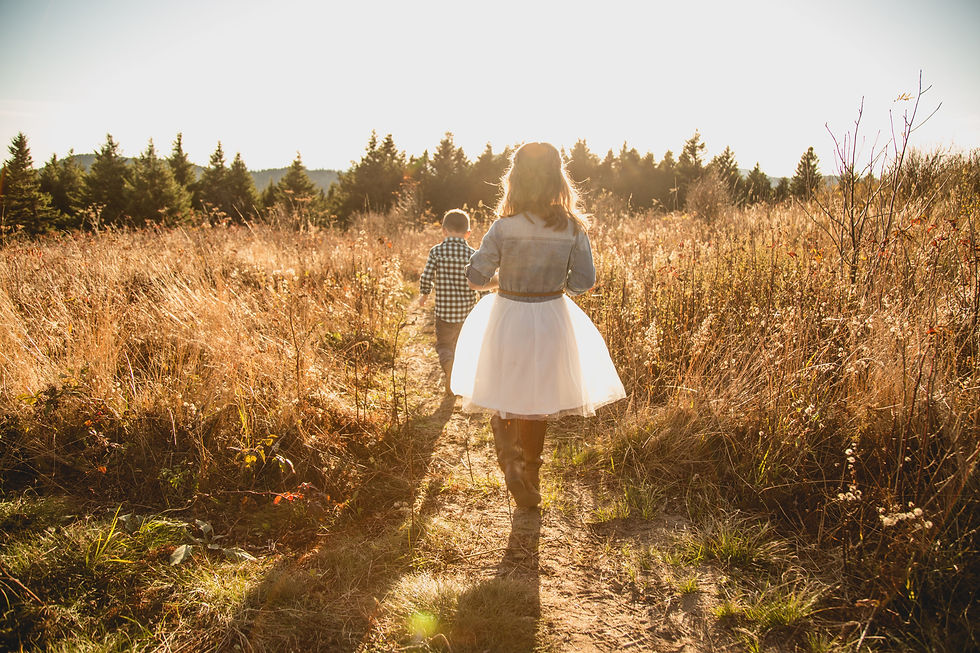 two children walking into the sunset