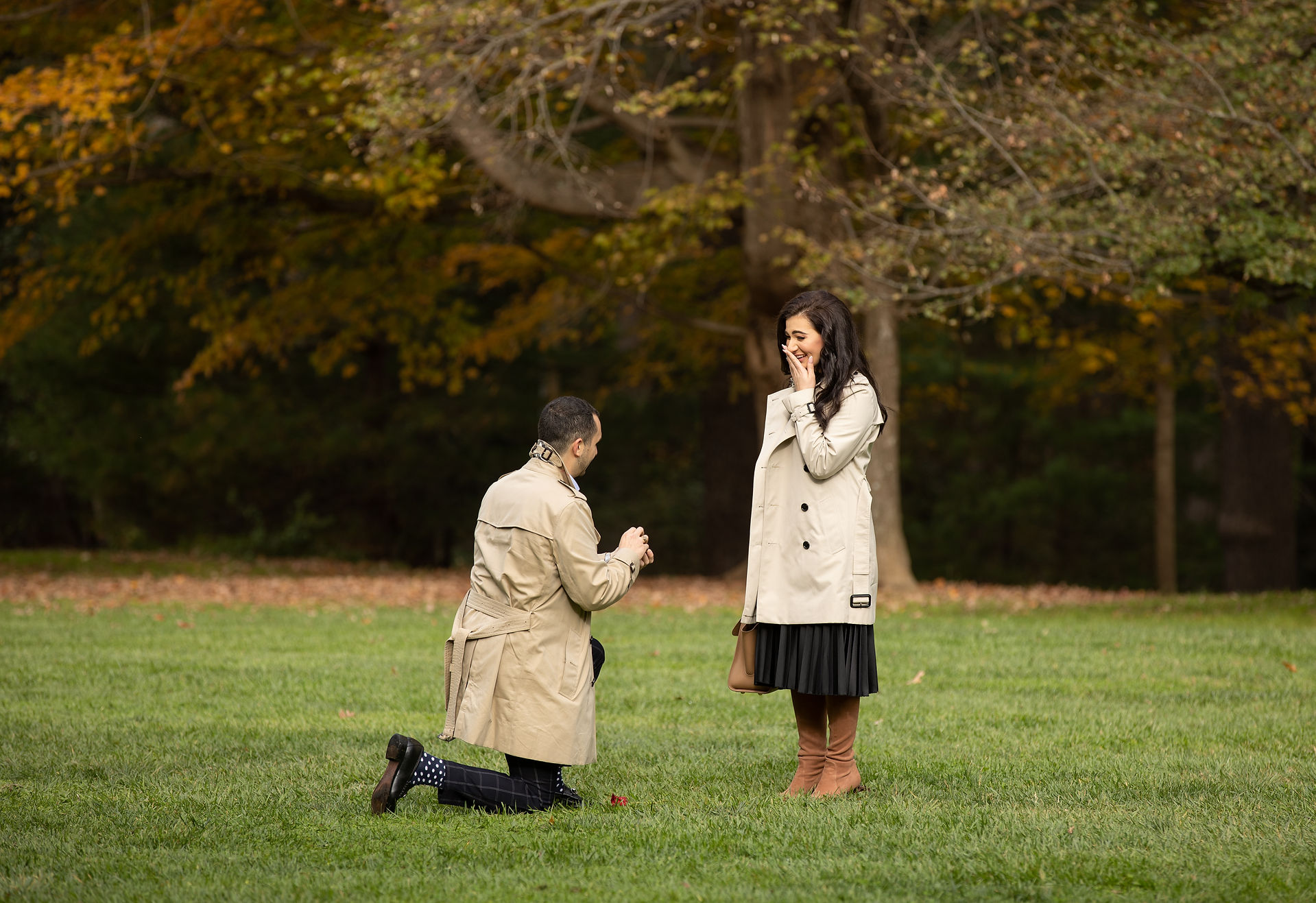 woman reacting to her boyfriend's proposal 