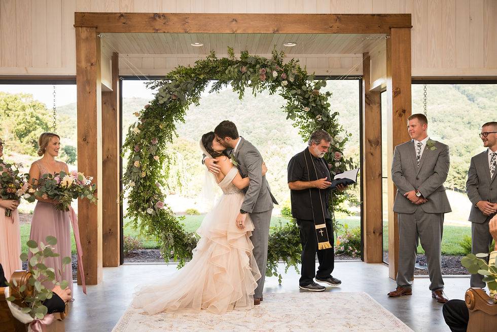 bride and groom kissing