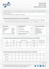 Ficha técnica do aço inoxidável AISI 304L, 1.4307, X2CrNi18-9