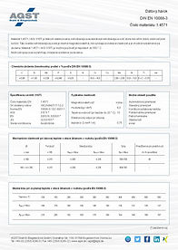 Dátový list pre nehrdzavejúcu oceľ 1.4571, AISI 316Ti, X6CrNiMoTi17-12-2 s vlastnosťami a technickými údajmi
