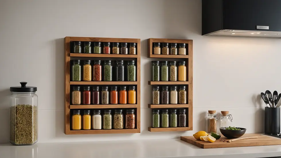 Eye-level view of a minimalist kitchen wall with a magnetic spice rack