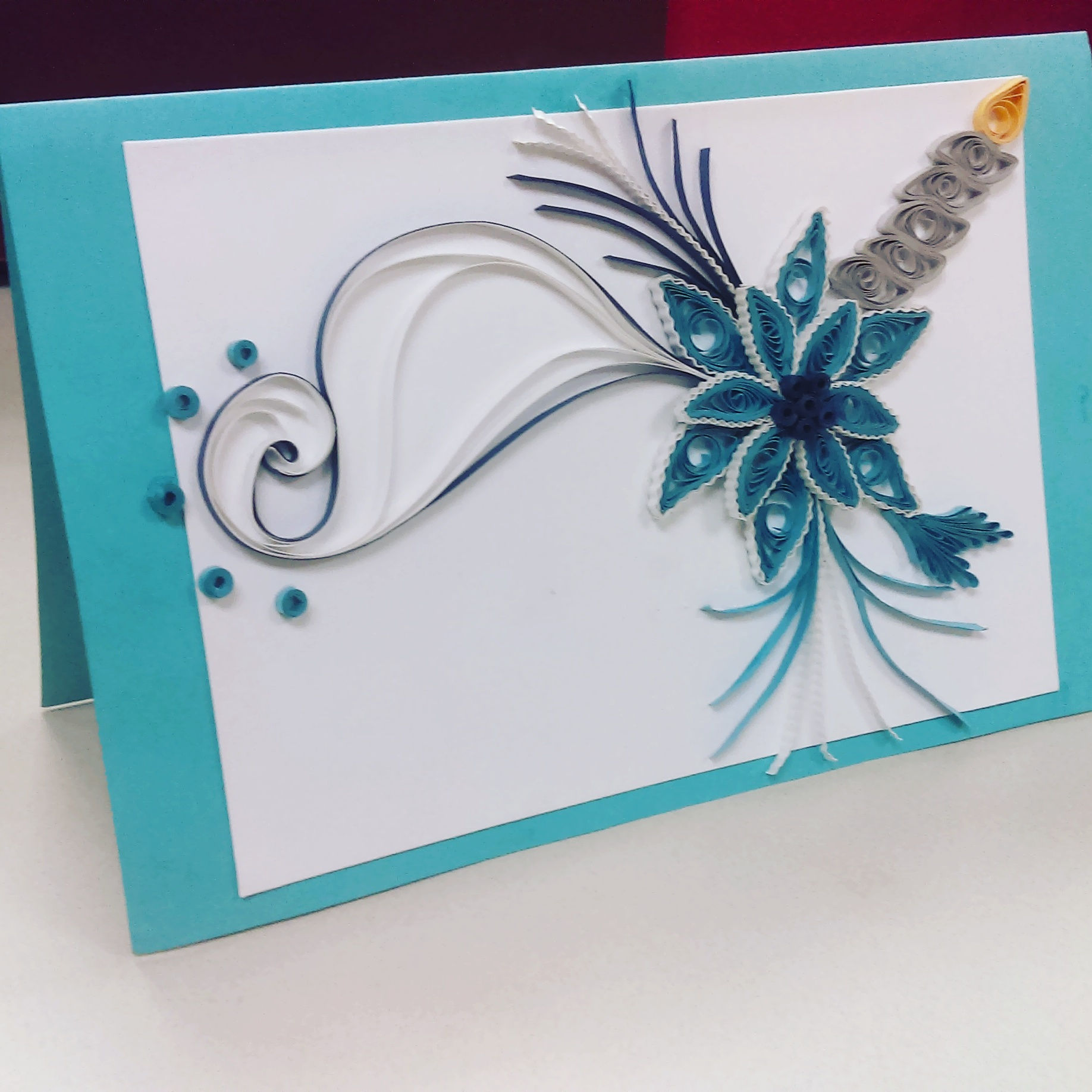 Blue Poinsettia Candle Card