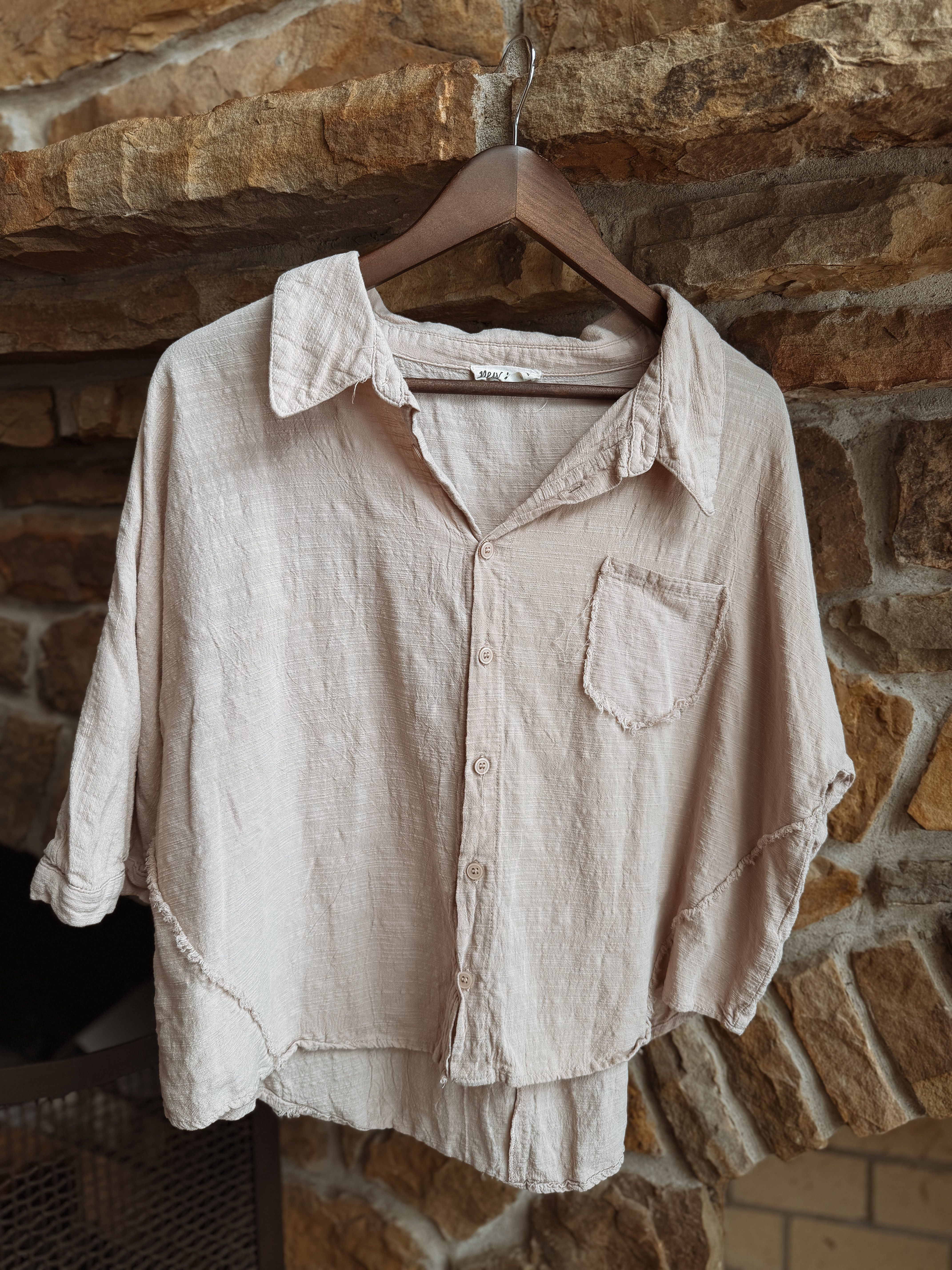 Tan Gauze Button Up Shirt-L