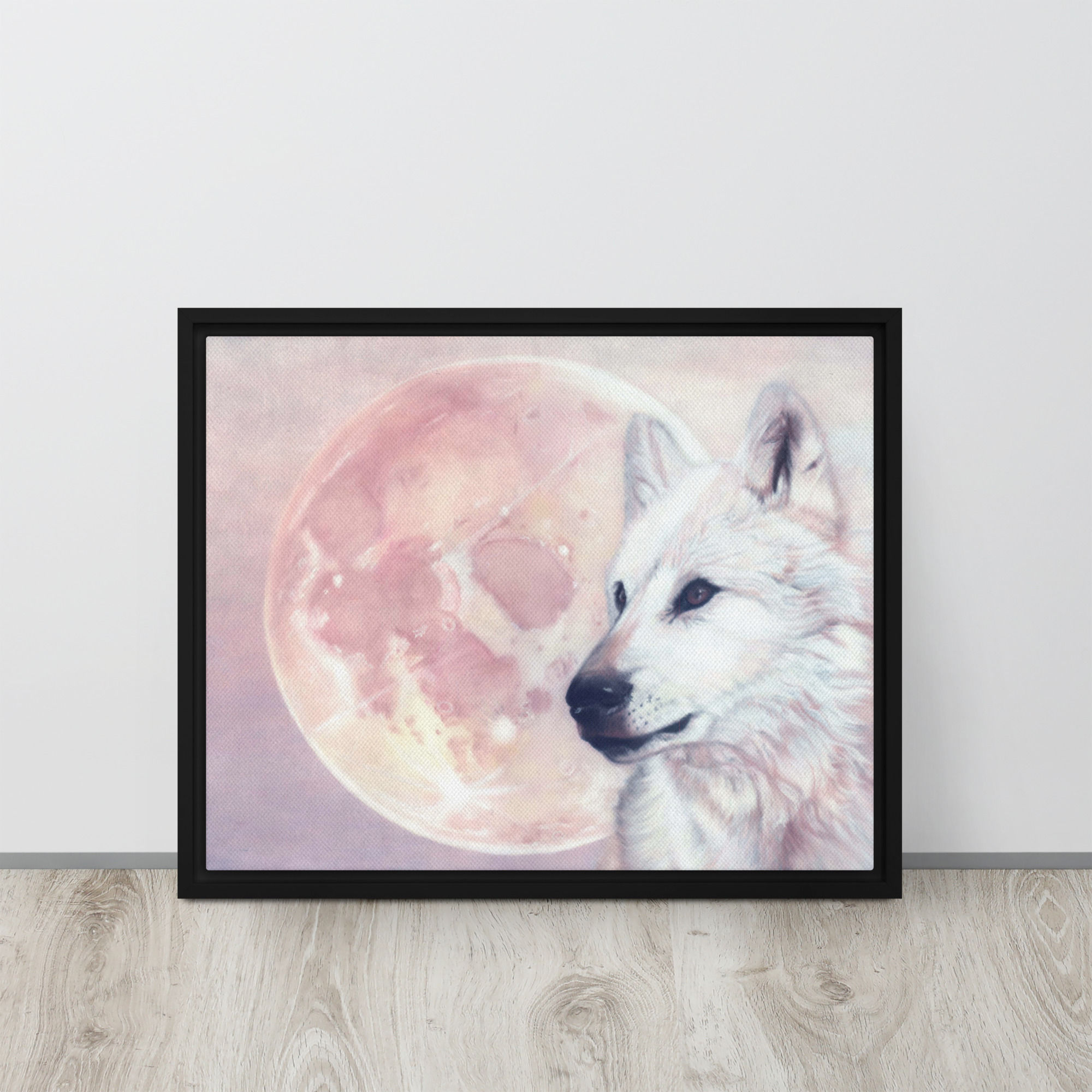 Kindred Spirits Wolf and Moon Framed Canvas Print