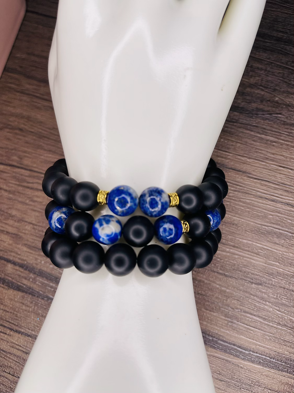 Thumbnail: Lapis lazuli /onyx bracelets 