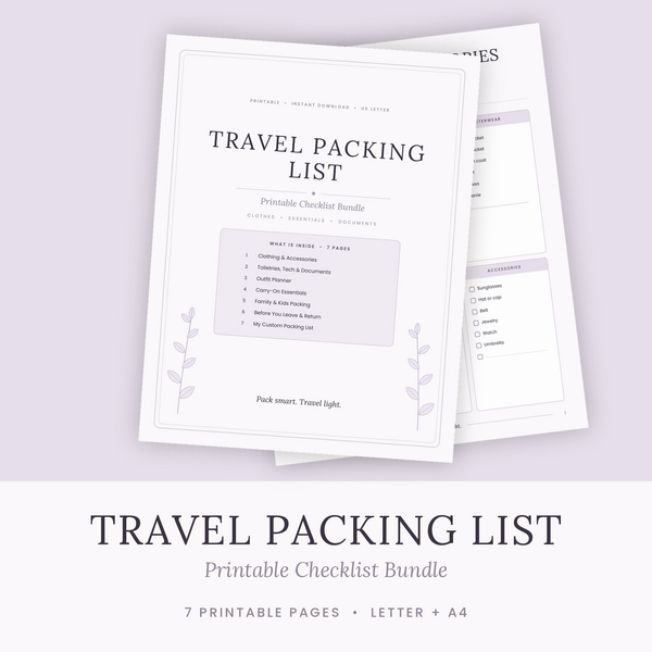 Travel Packing List printable