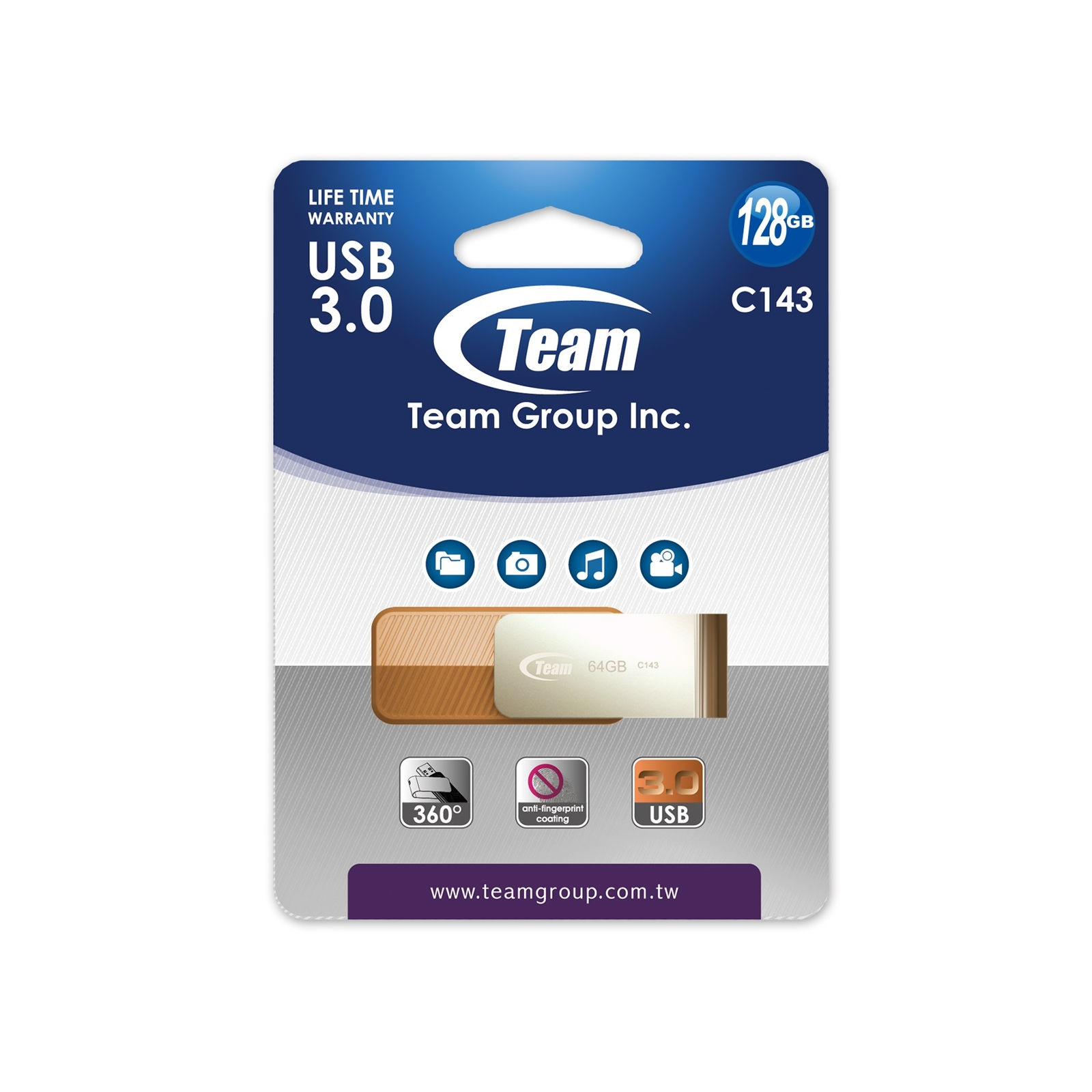 Team C143 128GB USB 3.0 Silver/Bronze USB Flash Drive