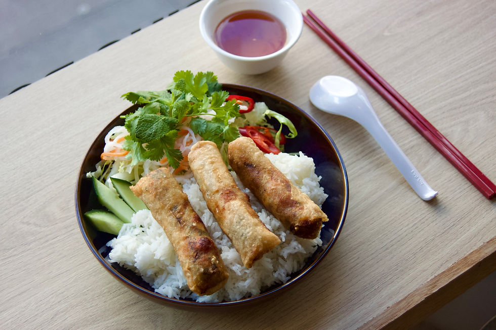 Vegan spring rolls rice image