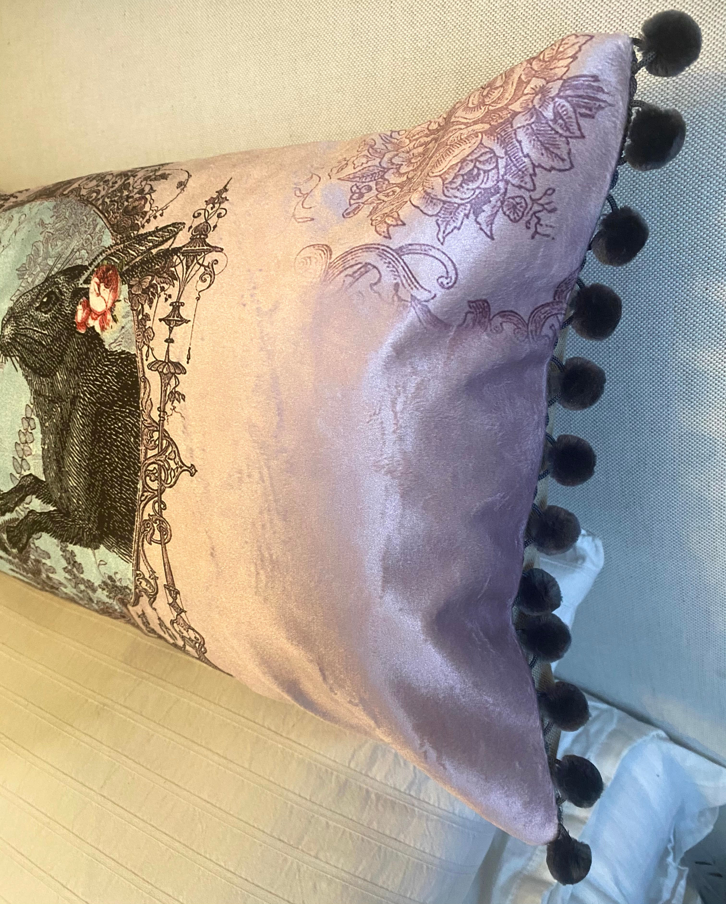 Pink and Blue faux velvet Hare Cushion