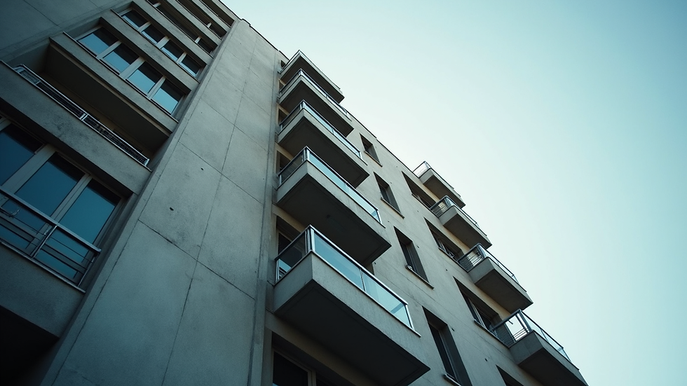 Eye-level view of a modern apartment building exterior