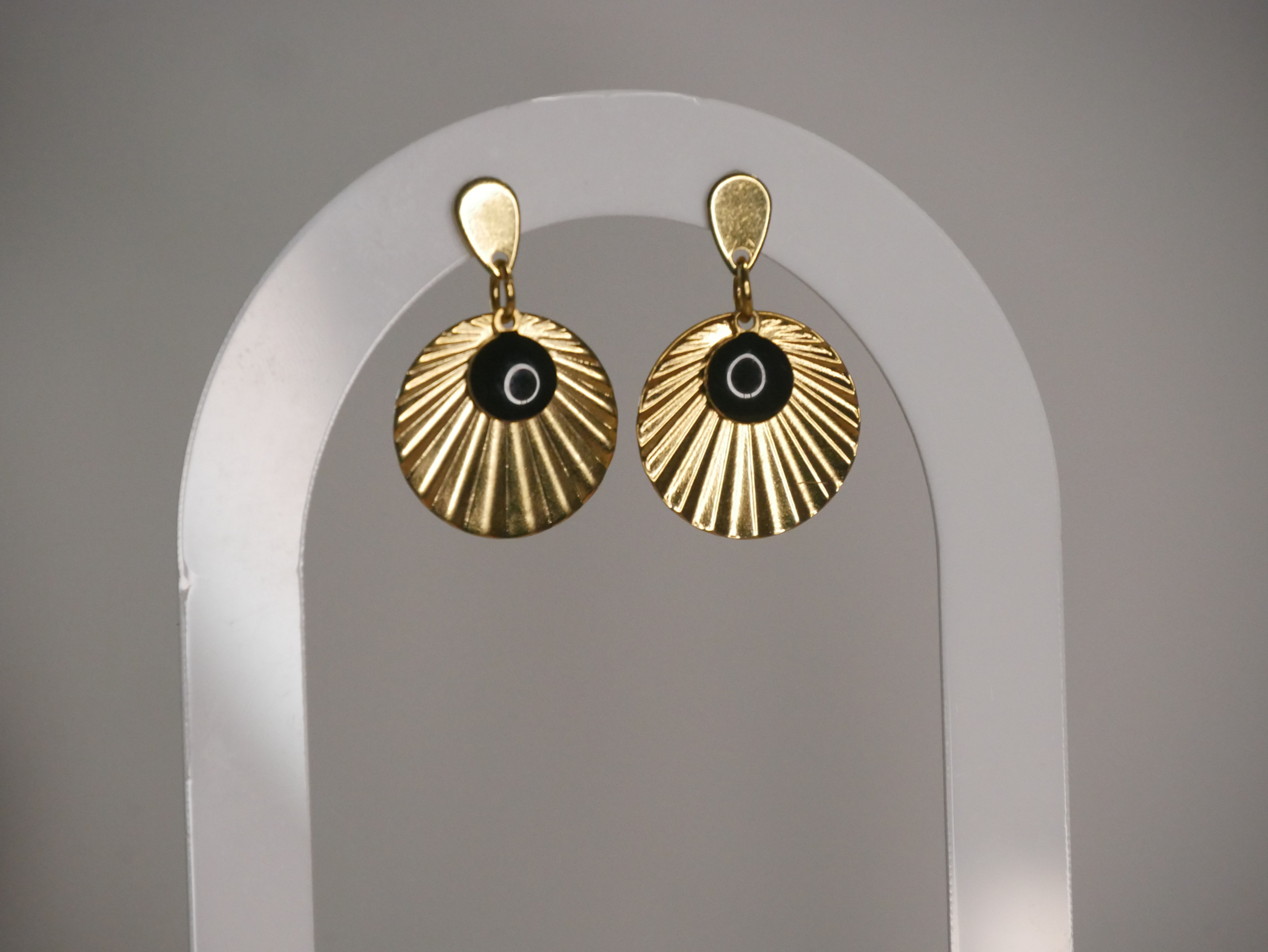 Boucles d'oreilles Rondinara rond ondulé & noir