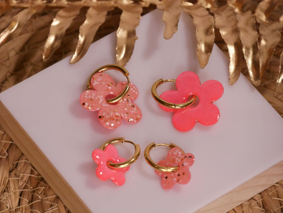 Miniature : Boucles d'oreilles Keramma fleur rose vif ou paillette