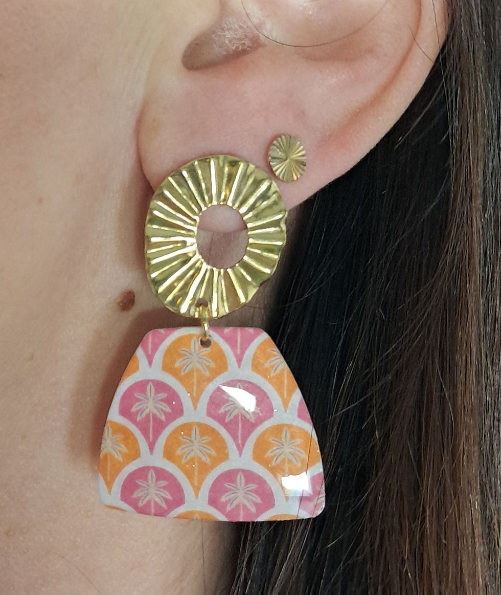 Miniature : Boucles d'oreilles carré impression tropical