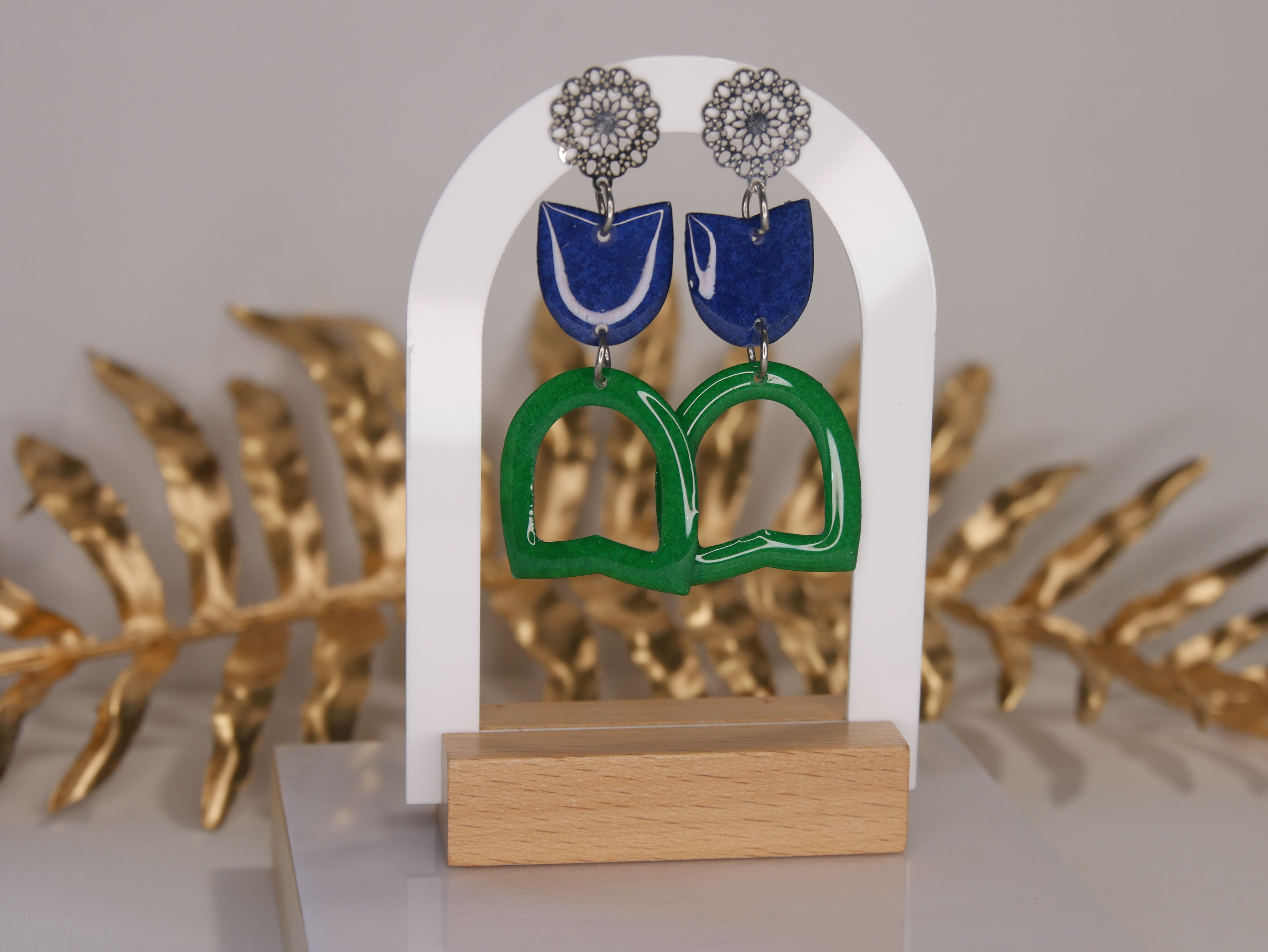 Keremma argent tulipe verte et bleu