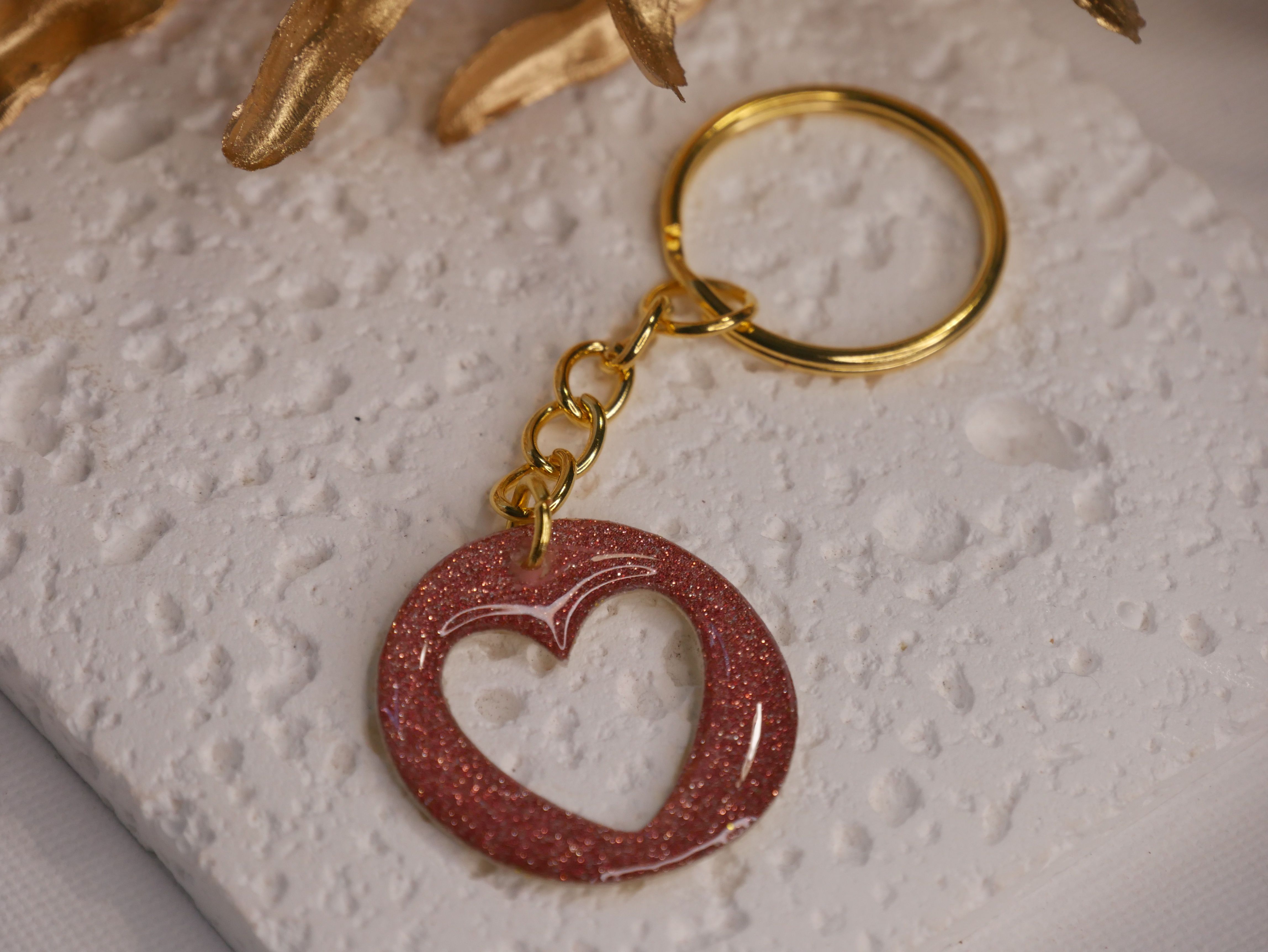 Porte-clés coeur rose paillette