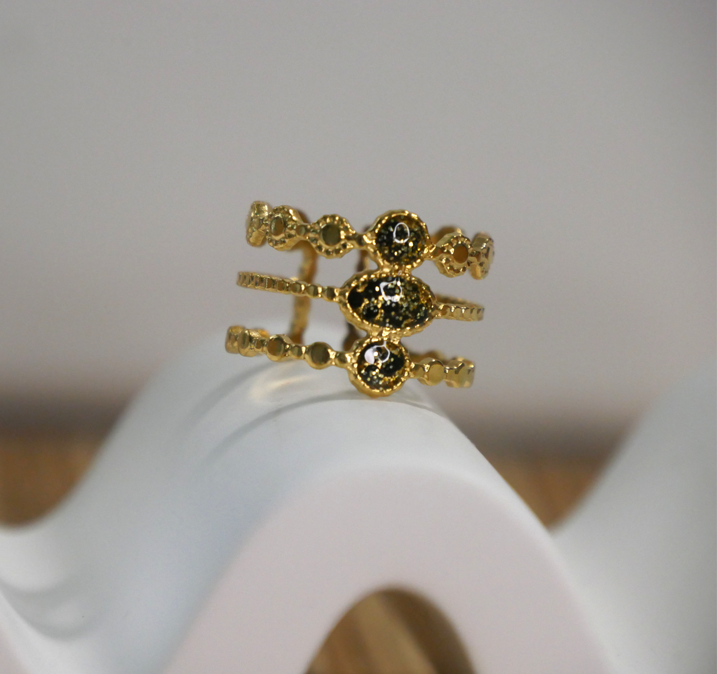 Bague 3 rangs doré & noir