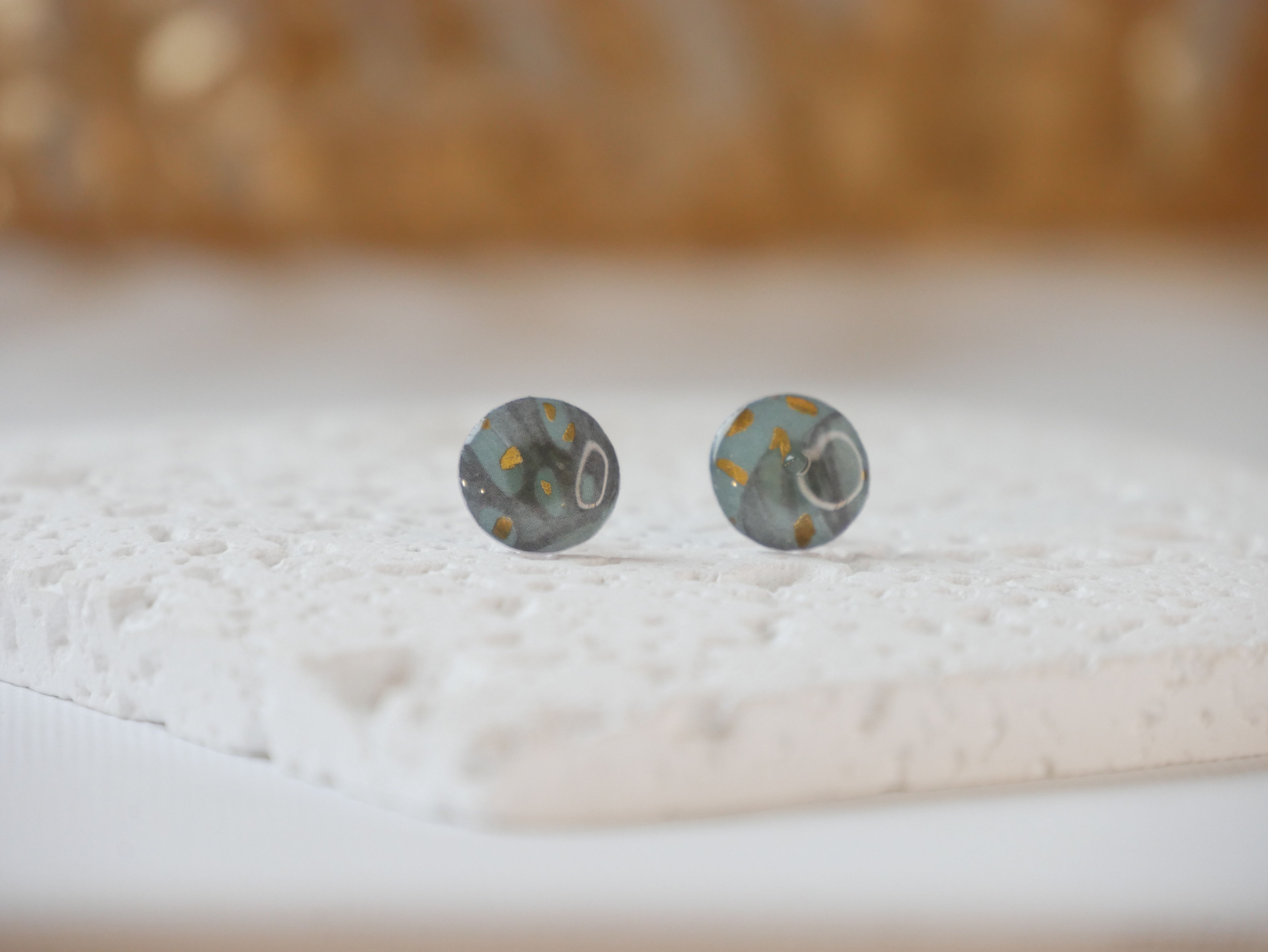 Boucles d'oreilles Keremma rond vert & doré