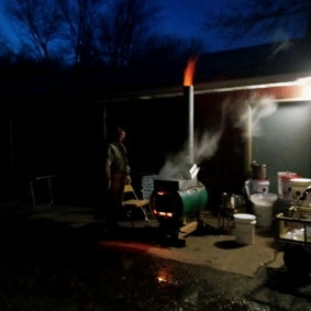 Flat pan maple syrup evaporator boiler with sap pre warmer bassett maple co barrel maple syryp maker diy hobby