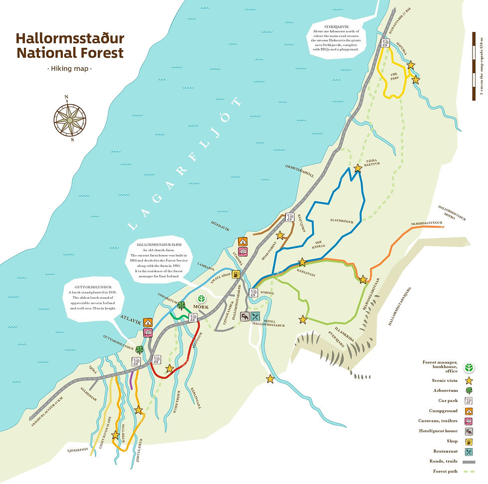 יער Hallormsstaður מסלולים