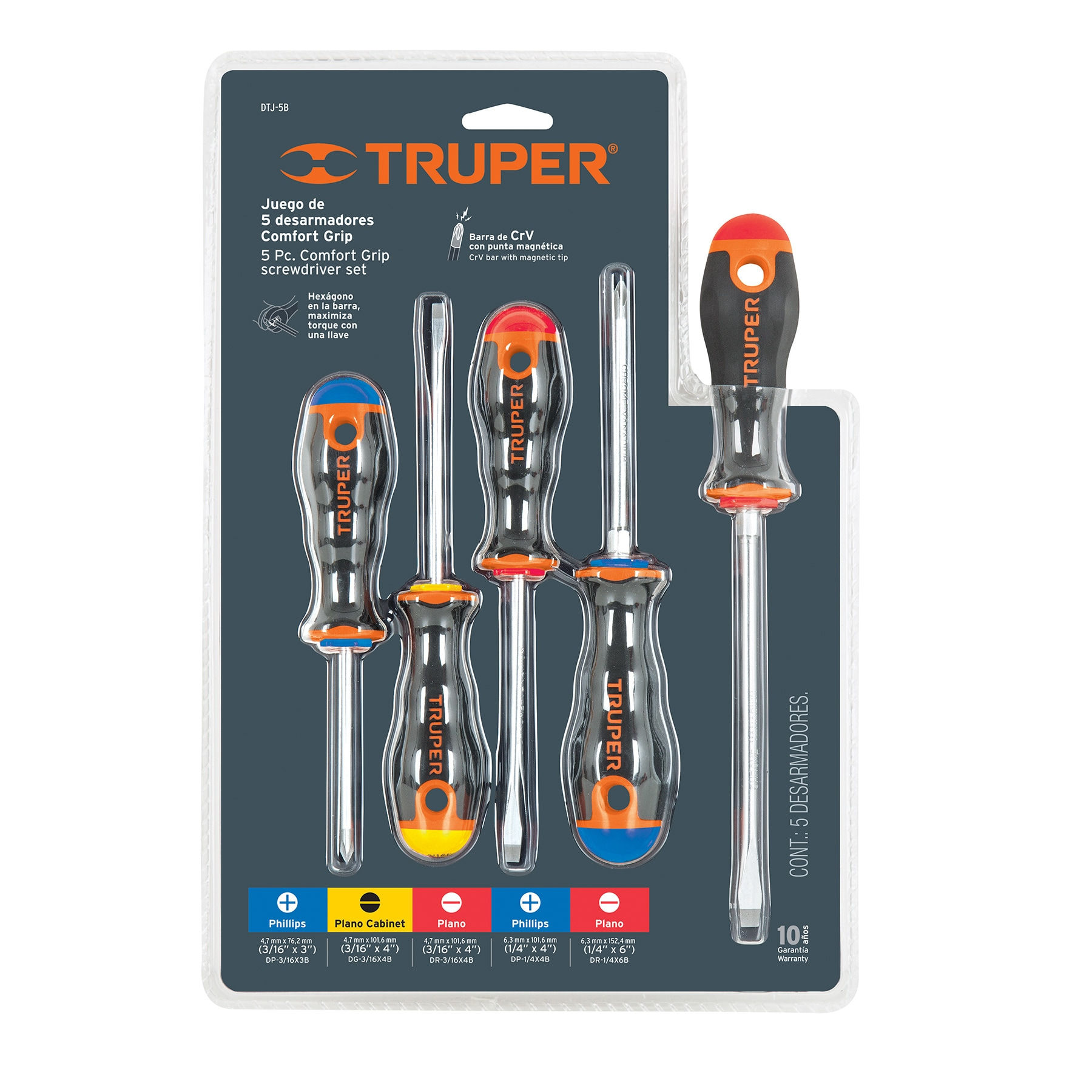 Juego de 5 pzs desarmadores mangos comfort Truper