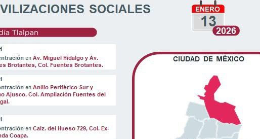 Movilizaciones hoy en CDMX: marchas y bloqueos este martes 13 de enero