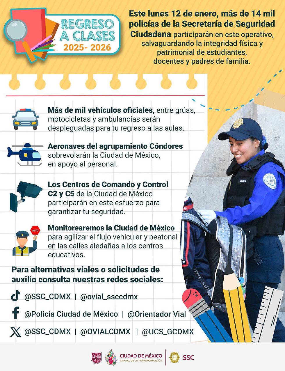 Regreso a clases en CDMX activa despliegue de más de 14 mil policías