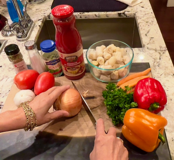 Cutting the onions to prepare a recipe