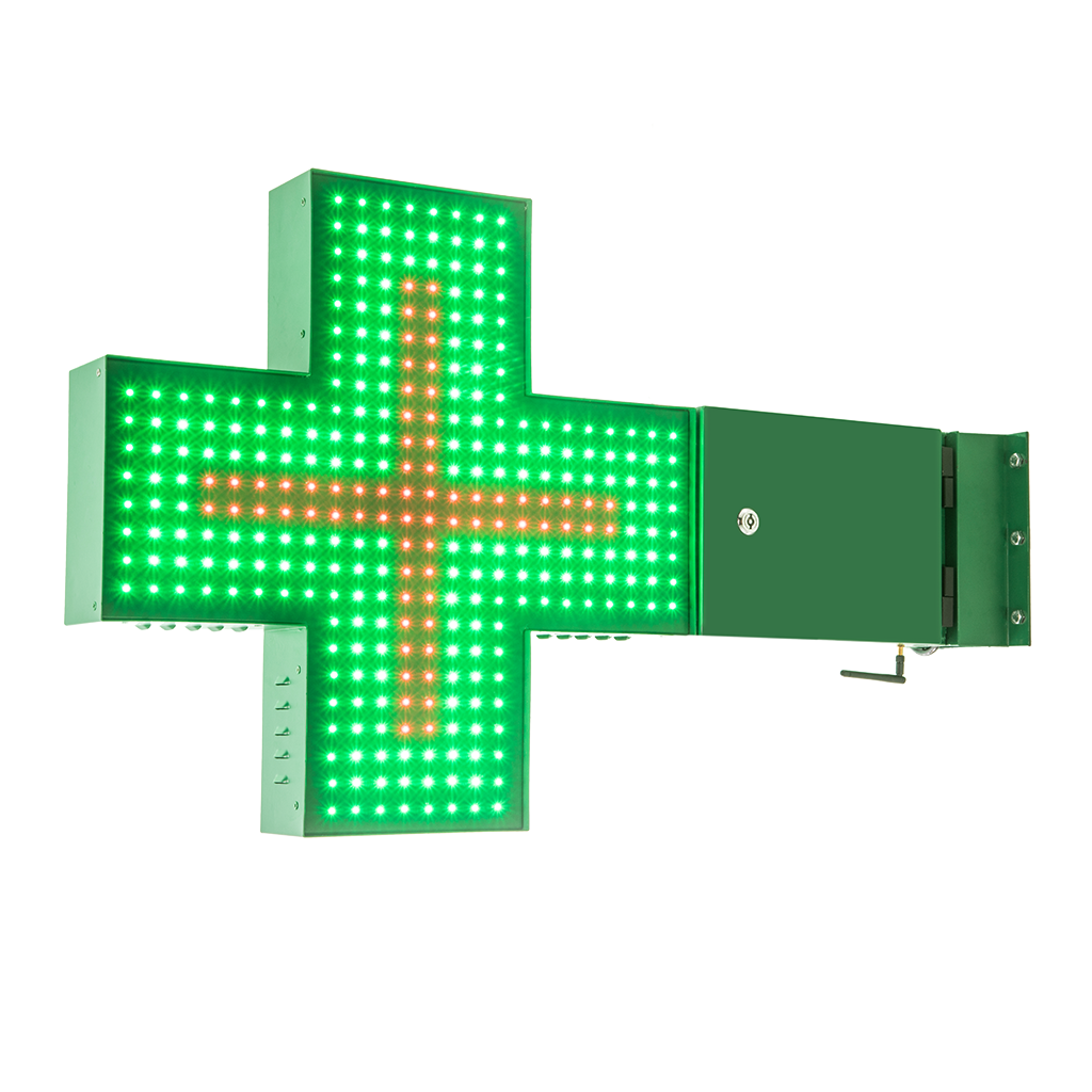 Cruz de LED para Farmácia 60x60 - Dupla face - Verde/Vermelho