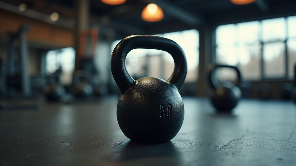 Close-up view of a kettlebell on a gym floor