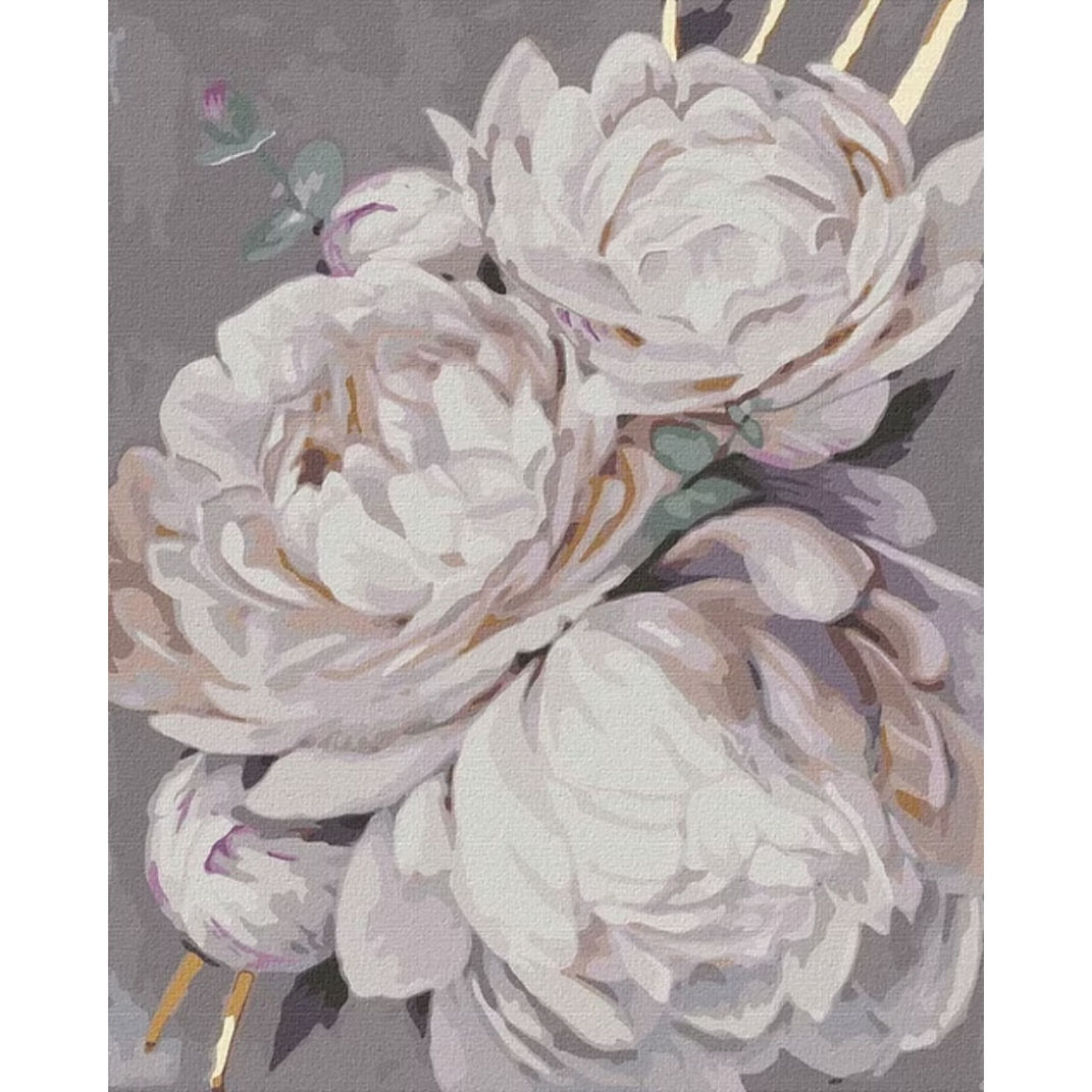Painting by Numbers - 3115 White Peony With a Gold Paint
