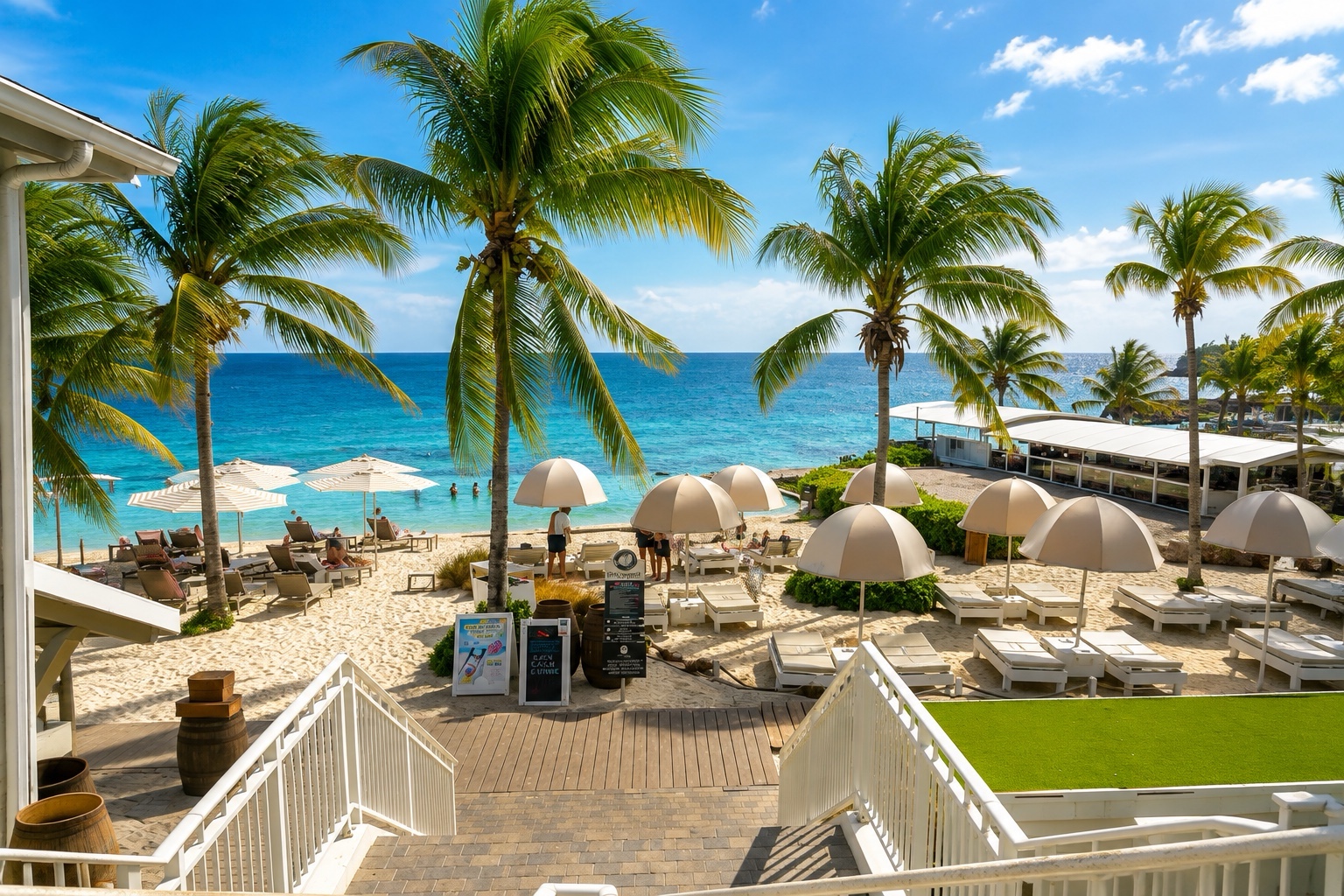 Jan Thiel Beach Beach Curaçao met palmbomen en turquoise zee