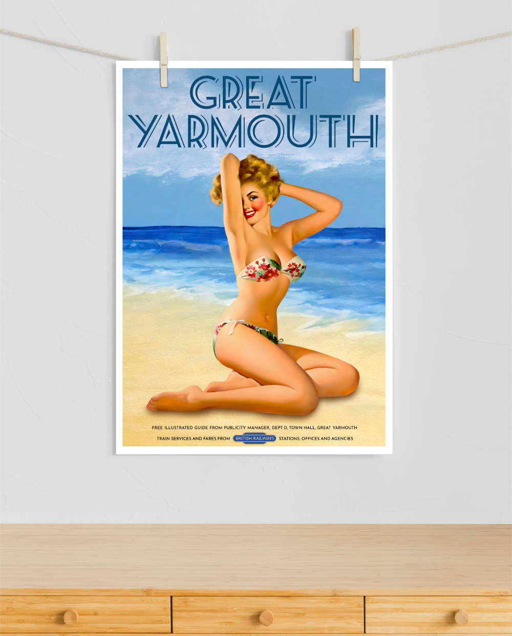 Great Yarmouth Pin-Up Girl Vintage Railway Poster Print